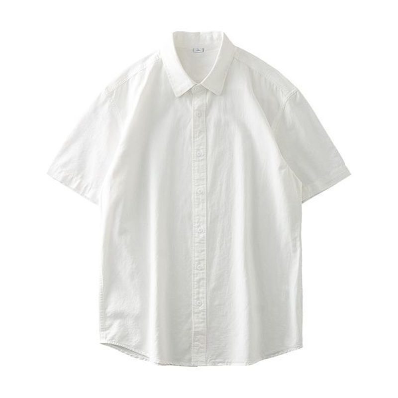 350G重磅纯棉短袖衬衫 日系宽松白衬衣